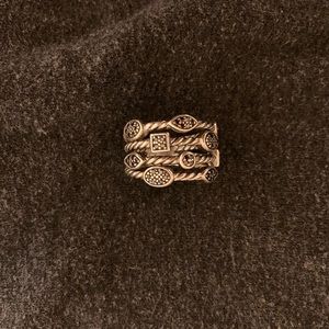 David Yurman Sterling Silver 4-Row Pave Black Diamond Confetti Ring size 6